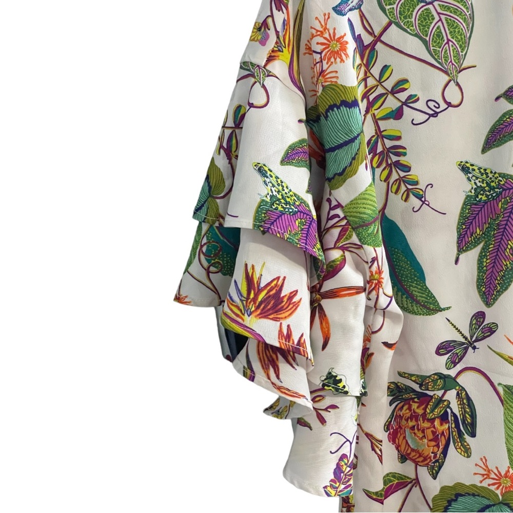 H&M Floral Tropical Patterned Blouse Ruffle Sleeve Multicoloured Womens Size 2 - Picture 4 of 5